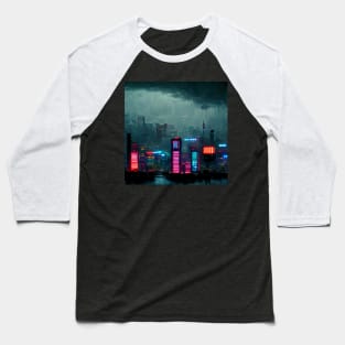 Rain Storm - Cyberpunk Cityscape Skyline Baseball T-Shirt
